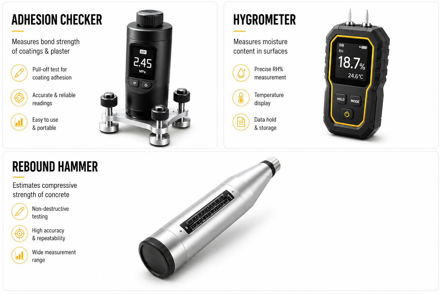 FoxScan instrument kit — hygrometer, adhesion checker and rebound hammer