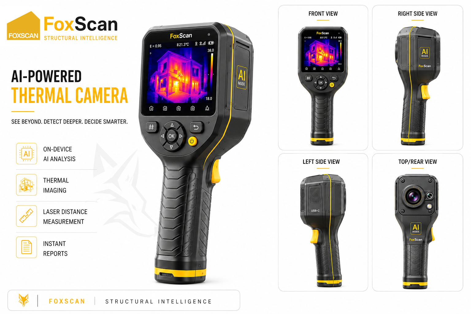 FoxScan AI-powered thermal camera analysing a live building scan