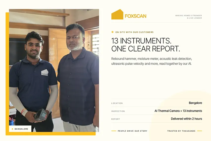 FoxScan engineer with a homeowner in Bangalore. Card: 13 instruments. One clear report.